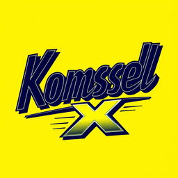 A stylish yellow t-shirt design featuring the italicized text 'Komsel X' prominently displayed in a modern and dynamic font