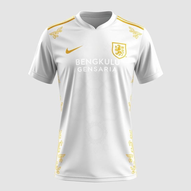 A simple and elegant sports jersey design in white and gold, inspired by the cultural heritage of Bengkulu