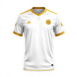 A simple and elegant sports jersey design in white and gold, inspired by the cultural heritage of Bengkulu