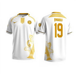 A simple and elegant sports jersey design in white and gold, inspired by the cultural heritage of Bengkulu