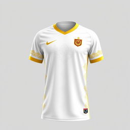 A simple and elegant sports jersey design in white and gold, inspired by the cultural heritage of Bengkulu