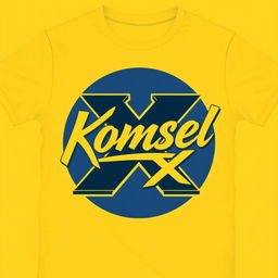 A trendy yellow t-shirt design featuring the stylish text 'Komsel X' prominently in a sleek and modern font