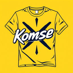 A trendy yellow t-shirt design featuring the stylish text 'Komsel X' prominently in a sleek and modern font