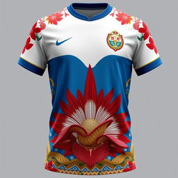 A jersey design inspired by the vibrant culture of Bengkulu, prominently featuring the exotic Rafflesia flower, a symbol of the region