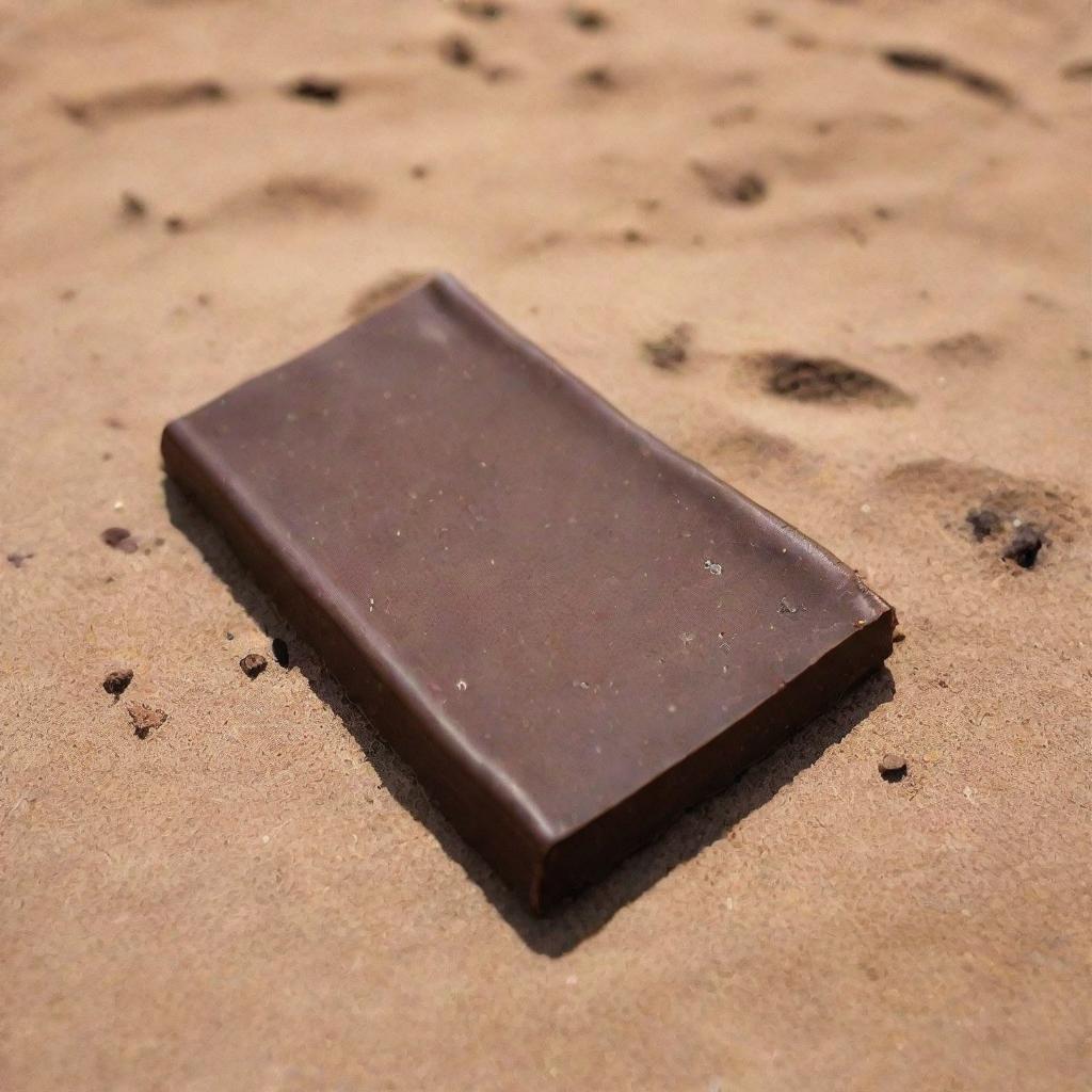 A tantalising scene of a richly dark chocolate bar slowly melting under the brilliant heat of a summer sun.