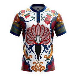 A jersey design inspired by the vibrant culture of Bengkulu, prominently featuring the exotic Rafflesia flower, a symbol of the region