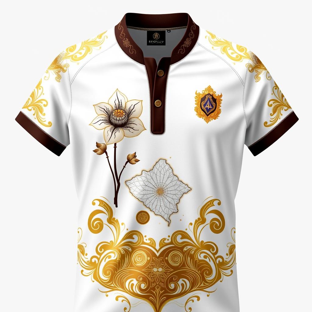 A jersey design with a sophisticated white and gold color palette, inspired by the rich culture of Bengkulu