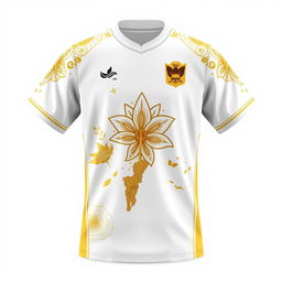 A jersey design with a sophisticated white and gold color palette, inspired by the rich culture of Bengkulu