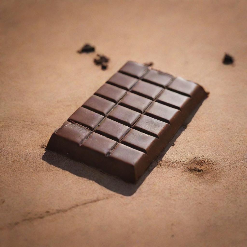 A tantalising scene of a richly dark chocolate bar slowly melting under the brilliant heat of a summer sun.