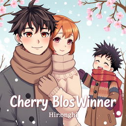 Book cover for 'Cherry Blossoms in Winter' in a cute anime style