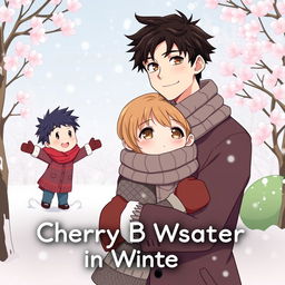 Book cover for 'Cherry Blossoms in Winter' in a cute anime style