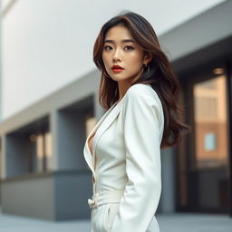 A stunning Korean woman with a confident and alluring pose