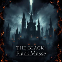 A dark supernatural thriller book cover titled "The Black Flames," depicting a gothic city enveloped in black flames around the corners and edges