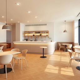 Design a minimalist cafe inspired by the provided image, featuring sleek, simple lines and a focus on elegance