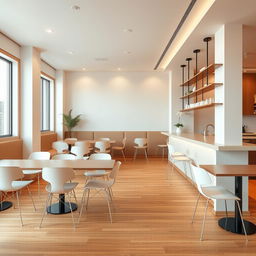 Design a minimalist cafe inspired by the provided image, featuring sleek, simple lines and a focus on elegance