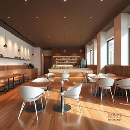 Design a minimalist cafe with a focus on elegance and simplicity, inspired by the provided image