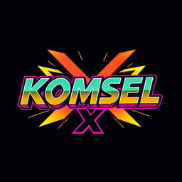 A captivating and dynamic typography design for a t-shirt, featuring the words "KOMSEL X"