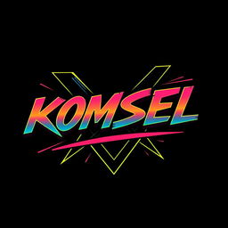 A captivating and dynamic typography design for a t-shirt, featuring the words "KOMSEL X"