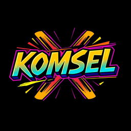 A captivating and dynamic typography design for a t-shirt, featuring the words "KOMSEL X"