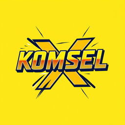 A captivating and dynamic typography design for a t-shirt, featuring the words "KOMSEL X" against a vibrant yellow background