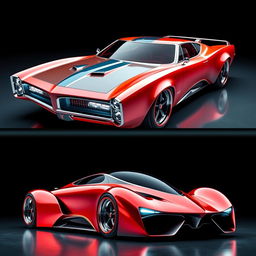 A futuristic fusion of a 1967 Pontiac GTO and a sleek hypercar