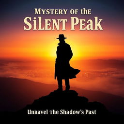 A thrilling and mysterious film poster featuring a silhouette of a lone detective standing atop a foggy mountain at dusk