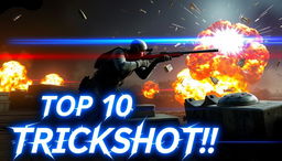 A thrilling Call of Duty trickshot YouTube thumbnail featuring a soldier in mid-air, performing a skillful trickshot with a sniper rifle, surrounded by dramatic motion lines and bursts of light to accentuate the action