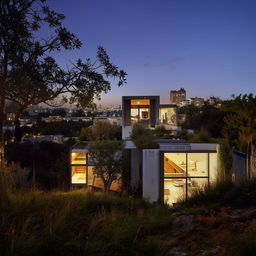 A charming, modest house on a hill, designed with practicality in mind, overlooking an energetic city underneath.