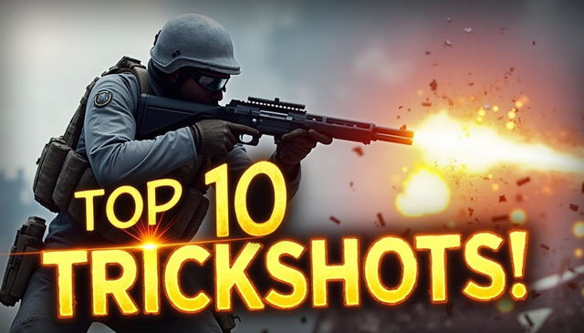 A thrilling Call of Duty trickshot YouTube thumbnail featuring a soldier in mid-air, performing a skillful trickshot with a sniper rifle, surrounded by dramatic motion lines and bursts of light to accentuate the action