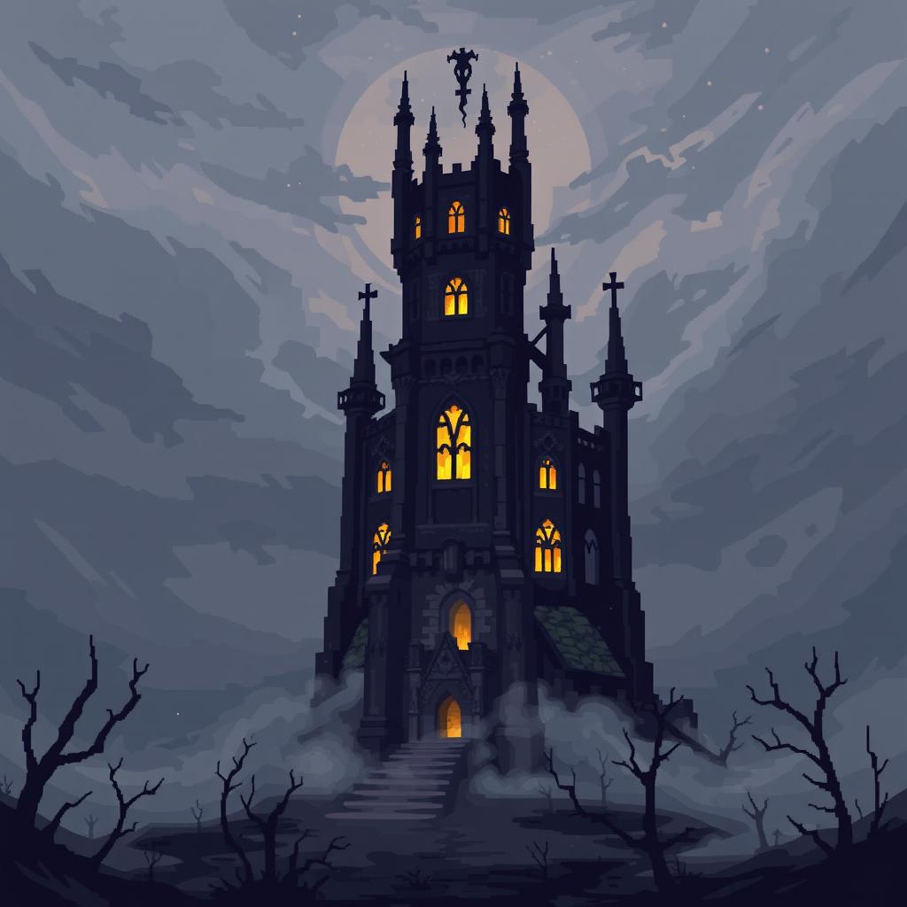 The Soul Hunter's Tower depicted in pixel art style