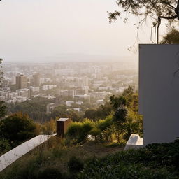 A charming, modest house on a hill, designed with practicality in mind, overlooking an energetic city underneath.