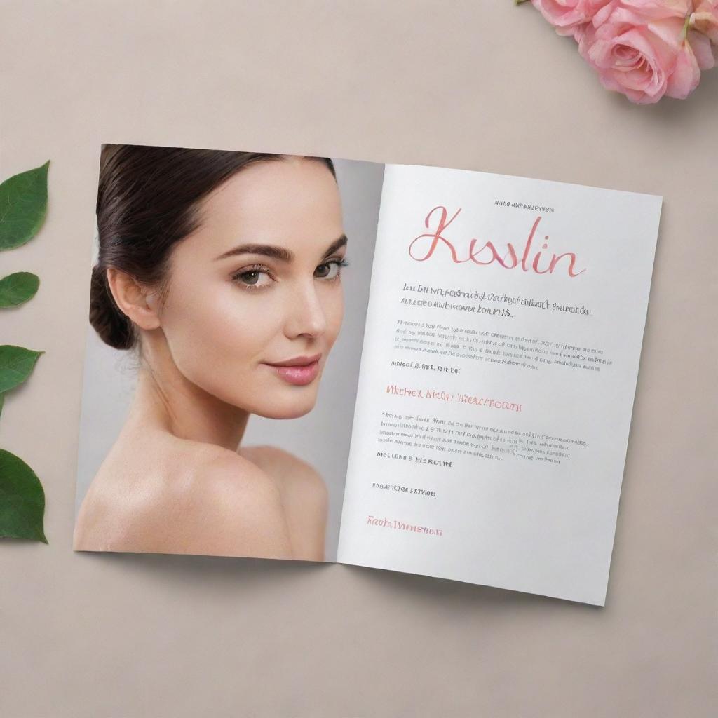 Design an elegant and clean brochure dedicated to 'Her Skin' by Kath Melendez. It should evoke appeal and resonance with target audience.