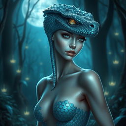 A beautiful and mystical reptilian-themed humanoid woman, embodying grace and elegance