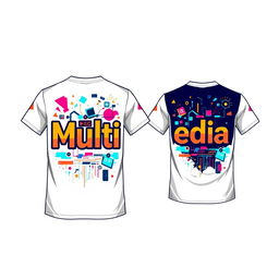 T-shirt design with a stylish and modern print on the back featuring the word "Multimedia" in bold, eye-catching typography