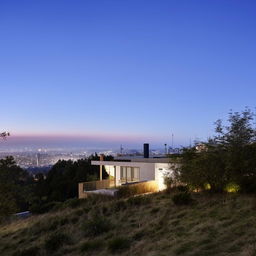 A charming, modest house on a hill, designed with practicality in mind, overlooking an energetic city underneath.