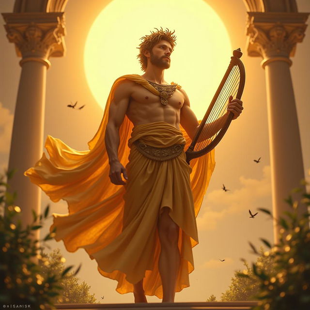 An awe-inspiring depiction of Apollo, the Greek god of the sun, music, and poetry