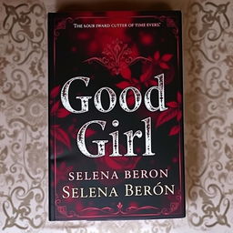 An intriguing book cover titled 'Good Girl' with a palette of deep black, vibrant red, and rich wine colors