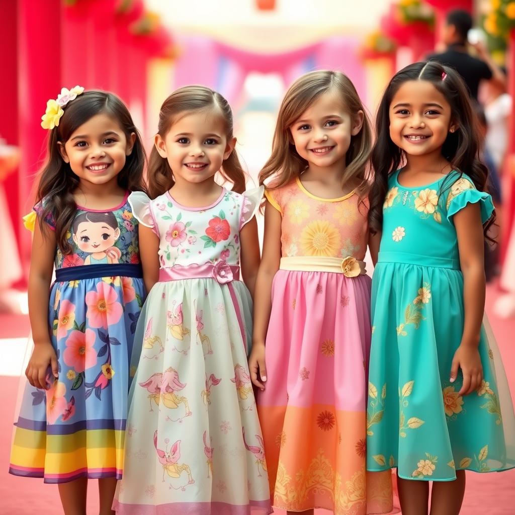 Four children wearing beautiful and colorful regular dresses