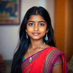 A portrait of an Indian girl with a serene expression