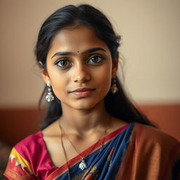 A portrait of an Indian girl with a serene expression