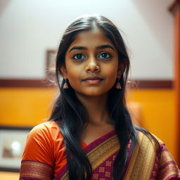 A portrait of an Indian girl with a serene expression