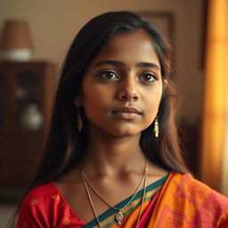 A portrait of an Indian girl with a serene expression