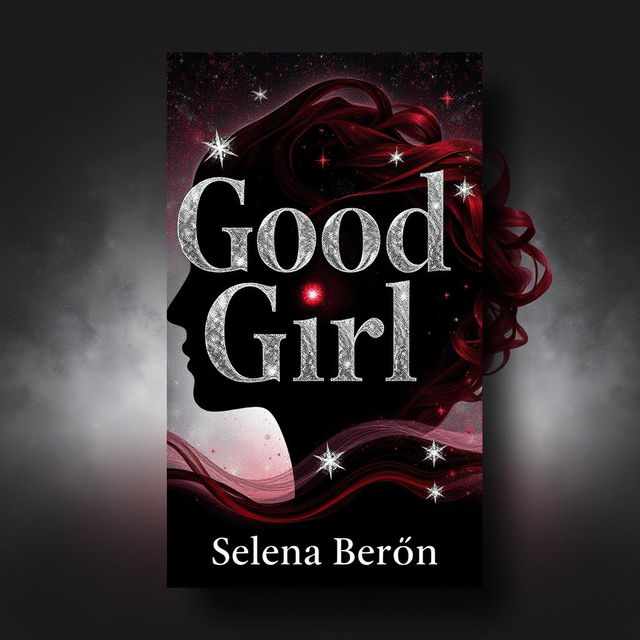 A captivating book cover design titled 'Good Girl' with an intriguing mix of colors: black, gray, red, wine nod, and silver