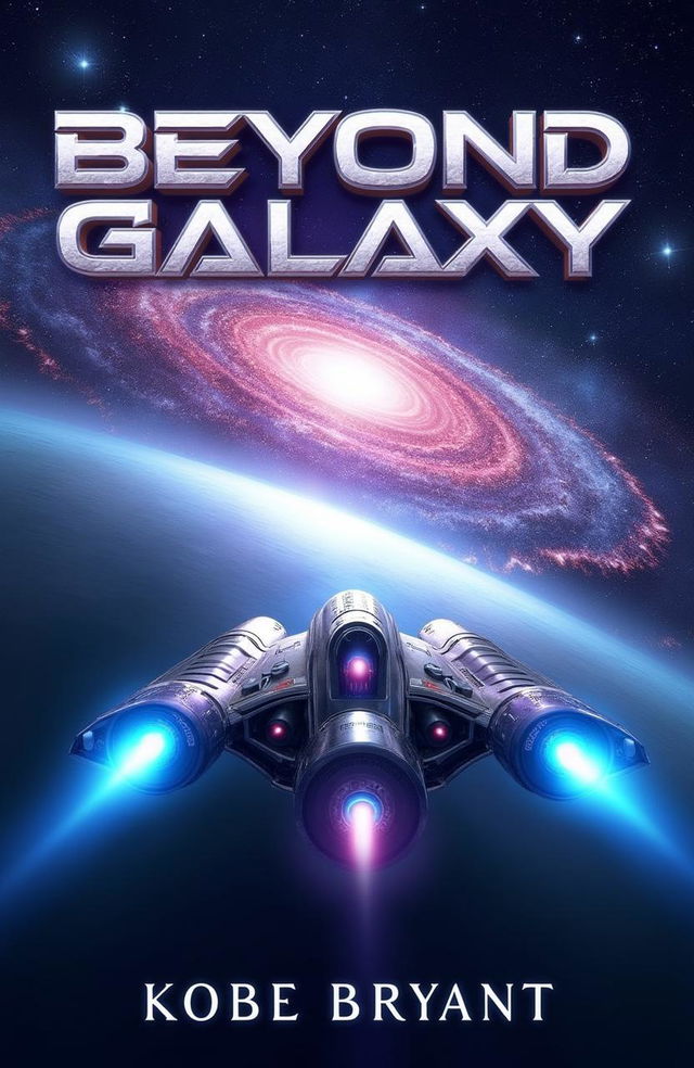 A stunning book cover for the space adventure epic titled "Beyond Galaxy 6" by the author "Kobe Bryant"