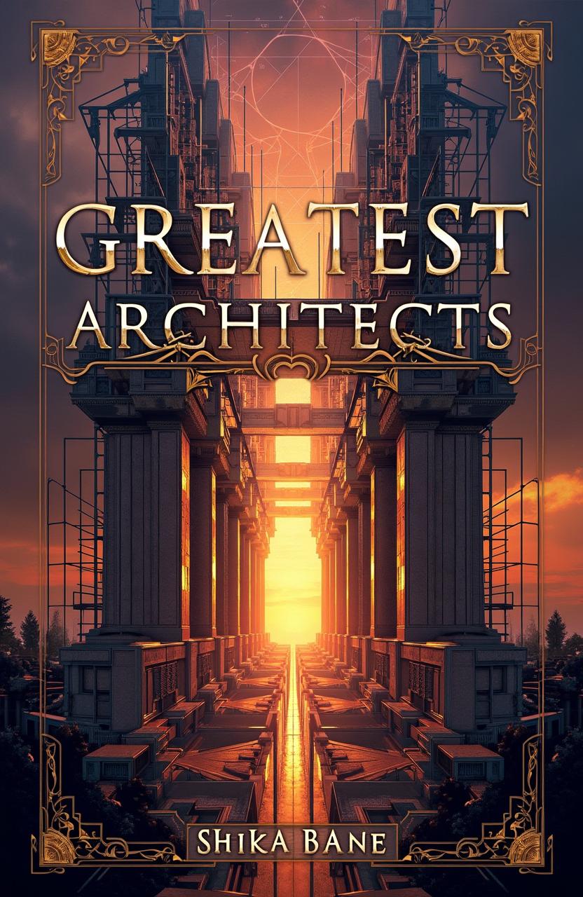 A stunning and epic book cover design for "Greatest Architects" by Shika Bane, featuring an architecturally inspired theme