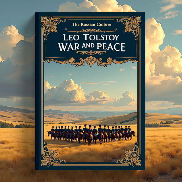 A visually striking and beautifully composed book cover for Leo Tolstoy's "War and Peace" capturing the essence of Russian culture