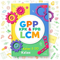 A vibrant and engaging cover design for a 5th-grade mathematics textbook focusing on GCD (Greatest Common Divisor) and LCM (Least Common Multiple)