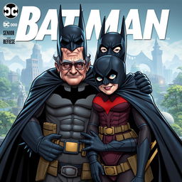 A comic book cover featuring senior Batman and Batwoman, both retired and appearing as avatars in the virtual world of "Second Life