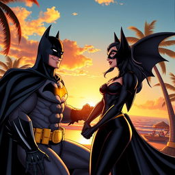 A comic book cover featuring handsome Batman and his wife Batwoman as avatars in the virtual world of "Second Life