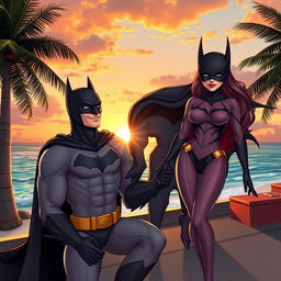 A comic book cover featuring handsome Batman and his wife Batwoman as avatars in the virtual world of "Second Life